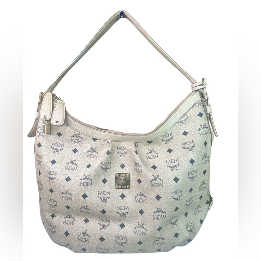 MCM Beige and Navy Hobo Bag
